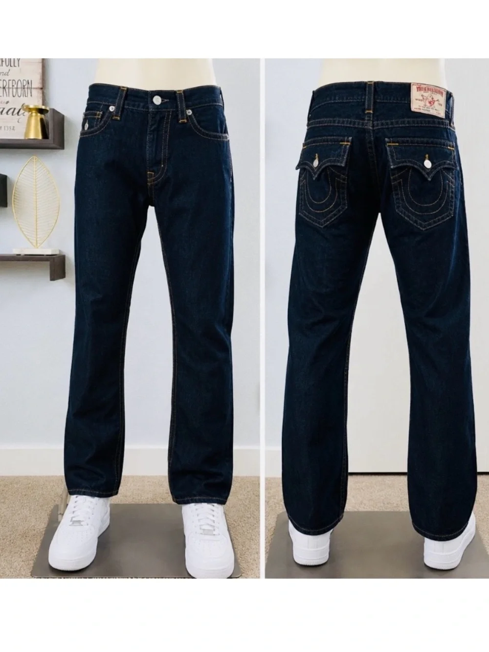 True Religion Men's Indigo Flap Pocket Logo Straight Jeans Size 34